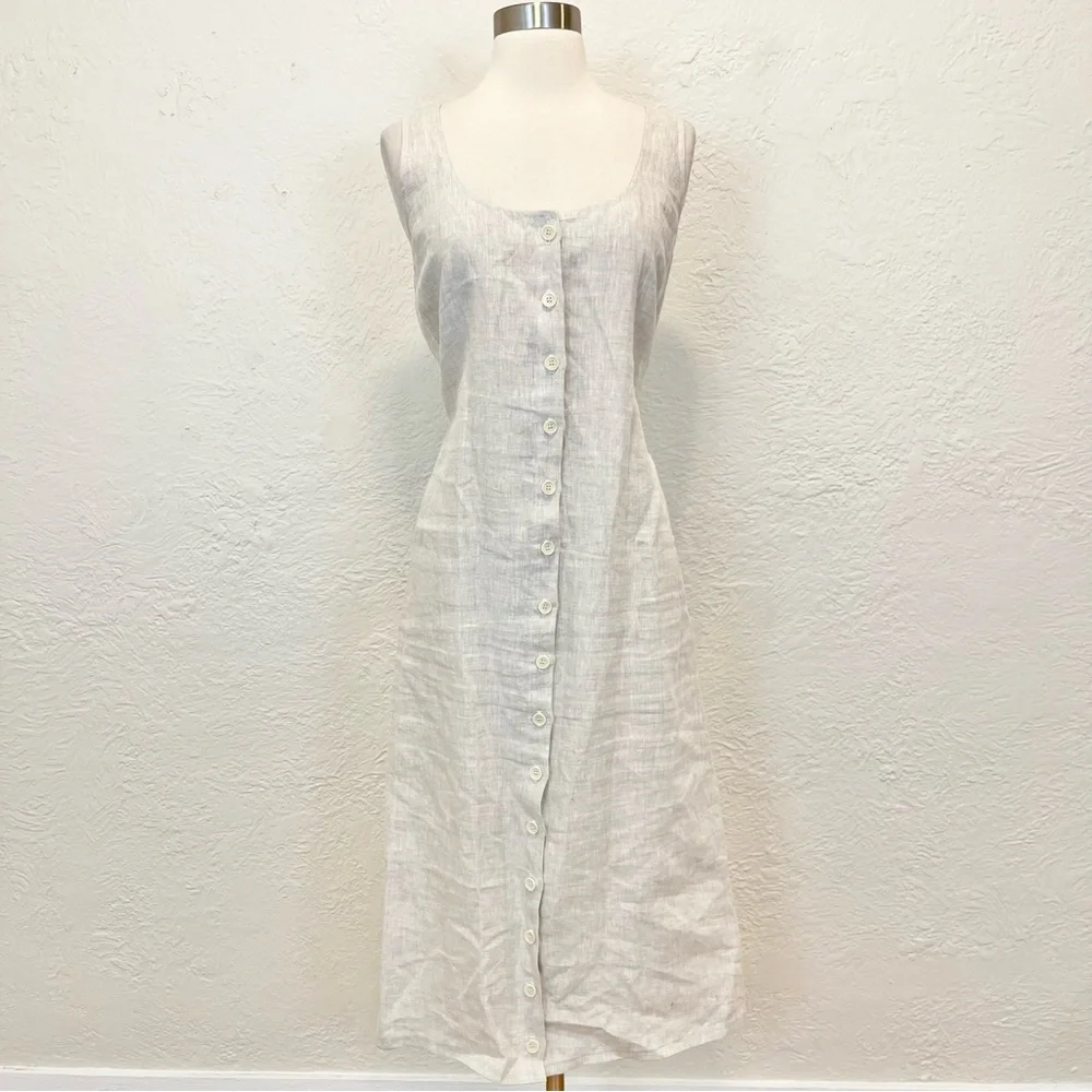 Reformation Grover Linen Dress Beige Oatmeal Midi Maxi Button Front fits XL 12 - Picture 11 of 15